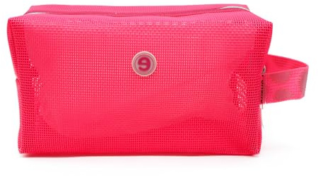 PONETTE - Neceser Formentera con Asa, Bolsa de Aseo para Playa, Piscina, Viaje y Gimnasio, Diseño Translúcido de Rejilla 22x13x10 cm, Marca Española - Rosa