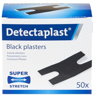 Detectaplast Universal Cerotti detectabili color nero, resistenti all'acqua e allo sporco, alimentari, cucina, catering e ristorazione, 68 x 38 mm (articolazione), 50 pezzi