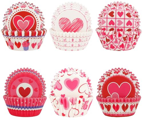 300 Pirottini in Carta per Muffin e Cupcake, 6 Disegni Rosa per San Valentino - Stoviglie Monouso per Dolci, Cottura, Feste e Decorazioni