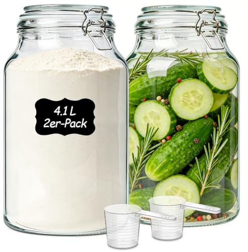 ComSaf 1.1 Gallon Glass Jars with Airtight Lids (138oz, Set of 2), Extra-Wide Mouth Canisters for Bulk Flour & Sugar Storage, Ideal for Fermenting Sourdough, Kombucha & Pickles