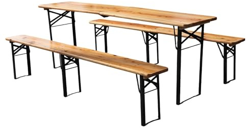 LLGWGL Juego de 3 piezas plegable para carpa de cerveza, 1 mesa plegable + 2 bancos de cerveza de pino macizo, resistente a la intemperie, ahorra espacio, soporta 200 kg, para carpa, jardín, jardín