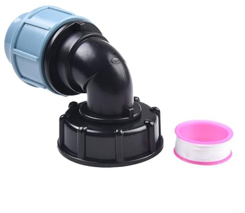 Conector divisor de agua de salida de codo para tubería de jardín con adaptador de tanque IBC, diseño de válvula de plástico para un mejor flujo de agua y manejo de presión (salida de codo de 32 mm)