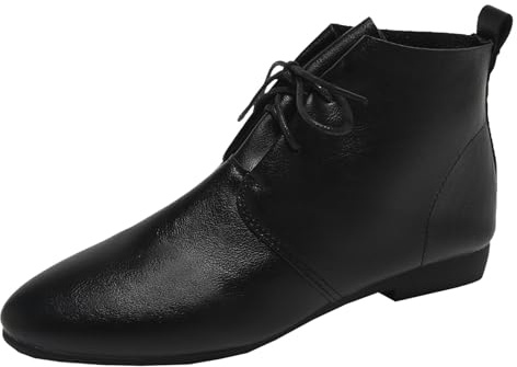 Celanisai Botines con cordones para mujer, botas occidentales, cómodas, multianchas, botas de entretiempo con cordones, vintage, antideslizantes, de piel curtida, O negro., 39