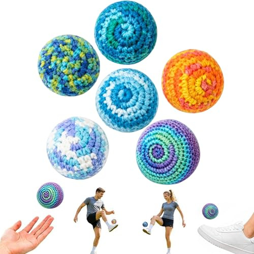 Handmade Knitted Footbag Sacks for Adults - 2 Inch Crochet Juggling Balls, Vibrant Gradient Hacky Kick Sack Set for Coordination Training and Outdoor Game Play (3/6 Pack)