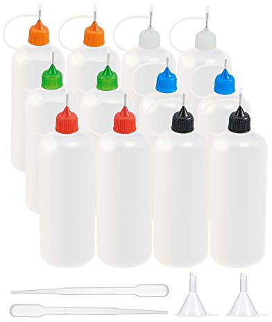 BENECREAT Juego de 12 botellas aplicadoras de punta de precisión multiusos de 113.4 g – DIY Quilling, aplicador de pegamento, botella engrasadora – con 6 puntas de colores diferentes (12 puntas)