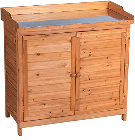 Outdoor Garden Patio Wooden Storage Cabinet Furniture Waterproof Tool Shed with Potting Benches Outdoor Work Station Table (Natural)