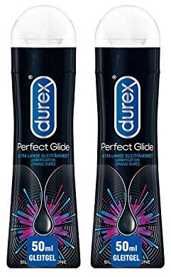 Durex Perfect Glide Gleitgel – Silikonbasiertes Gleitmittel für besonders lange Gleitfähigkeit – 2x50 ml