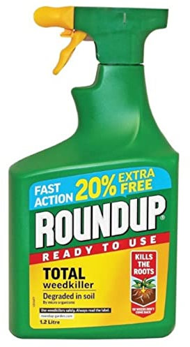 Roundup 119580 Total RTU 1L Plus 20% Extra Free Weed Killer Sprayer 1.2l Weedkiller Spray Garden Rootkiller Ready to Use Fast Action