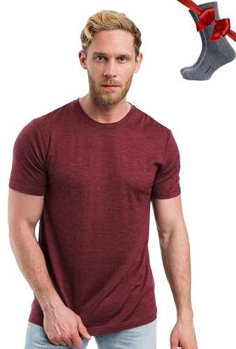 Merino.tech Camiseta Lana Merino Hombre - 100% Lana Merino con Calcetines | Transpirable, antiolores, no pica, absorbe humedad, lavable a máquina