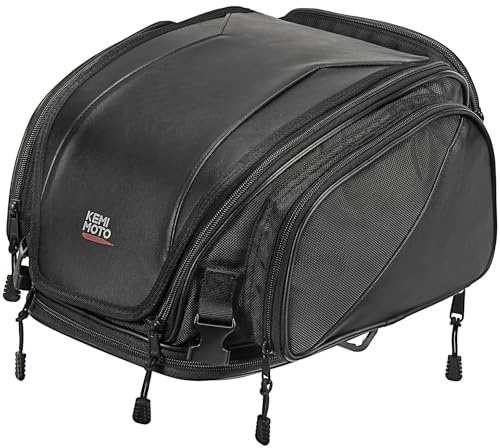 KEMIMOTO Motorcycle Tail Bag 18-22L Expandable Sissy bar Motorcycle Luggage Seat Travel Rear Rack Bag Waterproof for Daul Sport Sportster Softail Dyna Touring Shadow Vulcan