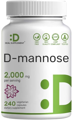 DEAL SUPPLEMENT D Mannose 500mg Capsules (2,000mg Per Serving), 240 Veggie Pills – Fast Acting Water-Soluble Form – Extra Strength Urinary Tract (UTI) Health Support – Non-GMO, Vegan Friendly