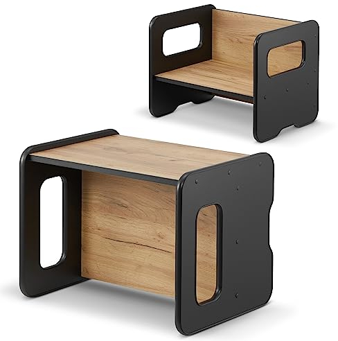 defiPad Sitzbank für Kinder | Kindersitzbank durch Drehen als Kindertisch verwendbar | Sitzbank Holz mit 2 Sitzhöhen | Kinder Tisch Funktion | Kindersitzgruppe Element |