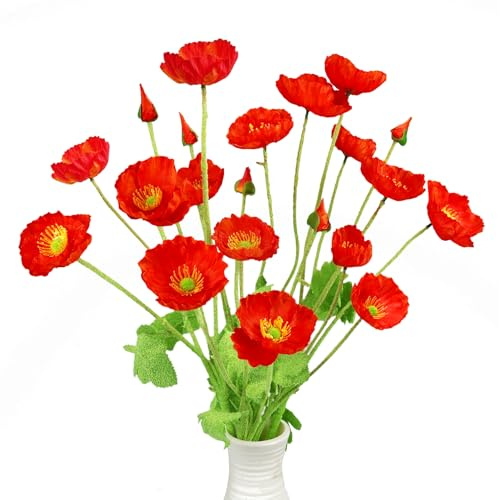 Tenorbass Fiori artificiali papavero fiori di seta con steli, fiori di papavero finto reale tocco decorazione piante realistico Bouquet per casa cucina matrimonio ufficio centrotavola decorazioni
