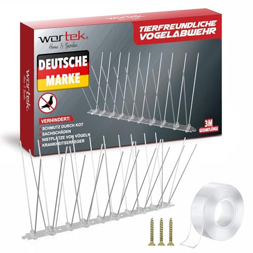 wortek Taubenabwehr Spikes Vogelabwehr Spikes - Edelstahl 3 Meter mit Sollbruchstellen - Tierfreundliche Taubenabwehr Balkon Dach Garten Fenster - Vogelschutz Taubenschutz Vogelschreck Vogelabwehr