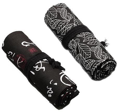 CLKE Stifterolle, 2 Stück Stiftemappe, 36 Löcher Rollmäppchen, Federmäppchen Erwachsene, Pinseltasche Schwarz, Stifte Mäppche für Bleistifte, Skizzen Stifte und Buntstif