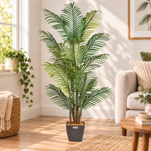 CHRISTOW Artificial Areca Palm Tree in Pot, 6ft, Natural Coco-Wrapped Stems | Large Fanning Leaves, Weighted Pot, Indoor Decoration, Ideal for Homes & Offices, Polyurethane Leaves for a Lifelike Look