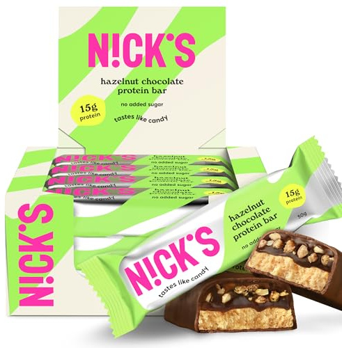 NICKS Keto Protein Bar Hazelnut Chocolate, 15 g Protein, 209 Calories, Low Carb Nougat Snacks without Added Sugar Gluten Free (12 x 50 g)