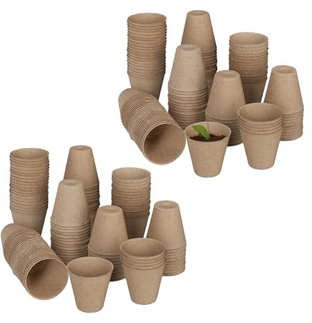 Relaxdays Godets semis biodégradables Lot de Benne per Semina biodegradabili, 240, cellulosa, Altezza x D 7,5 x 8 cm, vasi da Giardinaggio Rotondi, Piccolo, Natura, 100% Carta, Beige
