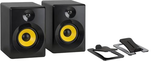 McGrey Set de Altavoces Activos Multimedia MM-550BT - 50 Vatios RMS de Potencia - Bluetooth - Caja MDF - Controles de Volumen, Graves y Agudos - Incluye Soportes de Altavoz con Base Angular - Negro