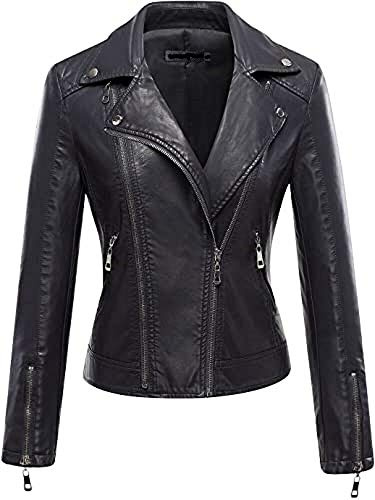 Darkrock New Women's Black Slim Fit Biker Style Moto Faux Leather Jacket (XXL, Black)