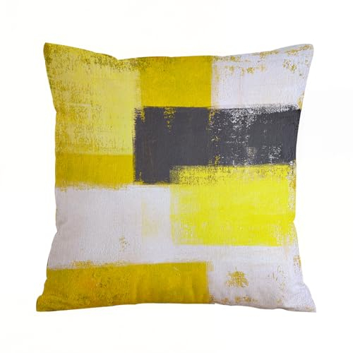 AELKSP Kissenbezug Kissenhülle Haus Dekorativ Für Jungen/Mädchen Wohnzimmer Schlafzimmer Sofa Stuhl Kissenbezüge,Grau und Gelb, abstrakte Pinselstriche im Grunge-Stil, Weiß, Anthrazit und He,45x45 cm