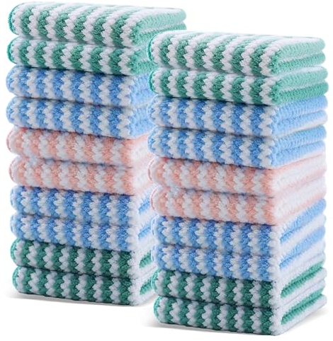 LoNinLoAn 20 Stück Mikrofasertücher Reinigungstücher, Mikrofaser Reinigungstuch Allzwecktücher, Streifenfreie Putztücher, Putzlappen, Mehrzweck Korallenvlies Putztuch (25 * 25cm)