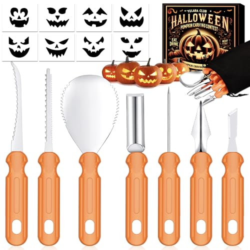 Calabazas Decorativas Kit Calabaza Halloween: 7 Piezas Acero Inoxidable Herramientas Calabaza Pumpkin Carving Kit Adultos y NiñOs Herramientas para Tallar Calabaza Bricolaje Tallado Calabaza Cuchillos