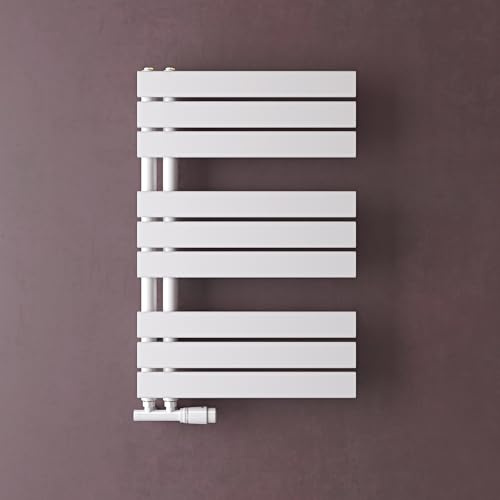 doporro Radiatore da Bagno 76x50cm, Radiatore Piatto Termoarredo da Bagno Riscaldamento Elettrico o da Acqua Calda FN Portasciugamani in Acciaio, Bianco