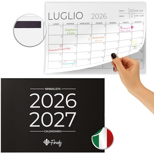 Finoly Calendario Magnetico Frigo Luglio 2026 Dicembre 2027 in Italiano (18 Mesi) A4 | Calendario Magnetico Frigo 2026 | Almanacco 2026 con Adesione Forte