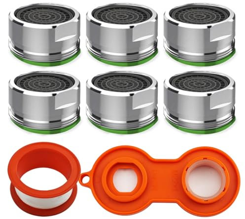 SHSMPXOY 6 Stück Perlatoren für Wasserhähne M24 Strahlregler Wasserhahn Sieb Wasserhahn Einsatz Perlator Innengewinde Wasserhahne Aufsatz mit Dichtung und Mischdüsenschlüssel für Küche und Bad