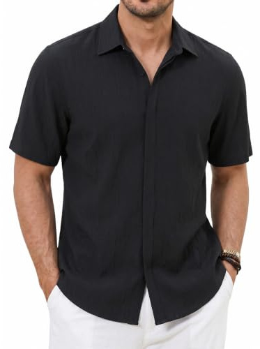 Enlision Camisa Hombre Negro Mangas Cortas Casual Verano Camisas para Hombres Botón Ajuste Regular Casuales Shirts 3XL