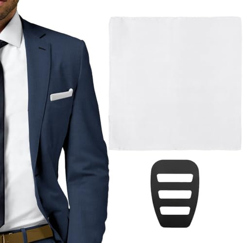 BOPRKTM Einstecktuch für Herren Halter Set in Einfarbig Uni Weich Weiß für Hochzeitsfeier und Zubehör