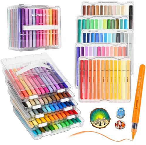 IVSUN 60 Acrylstifte für Steine Wasserfest - Pinsel Spitze Acrylmarker für Steine Bemalen Holz Leinwand Stoff Keramik Glas, 1-8mm Multimarker Acrylfarben Set Stifte