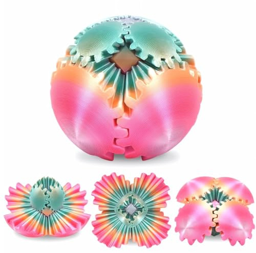 Gear Ball 3D Stampato Palla Antistress per Bambini e Adulti,Spin Ball Fidget Toys,Palla Ingranaggio Rotante Colorata 3D,Regalo per Bambini,Alleviare Stress Ufficio (Arcobaleno,Diametro: 6,5 cm)