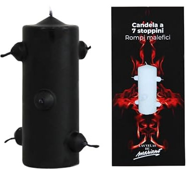 Velone nero 7 stoppini per rituali di pulizia profonda e protezione • 16 cm di altezza x 5,5 cm di larghezza • Candela esoterica per rompere la magia nera, tagli e frattaglie energetiche