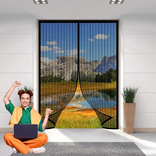 Zanzariera per Porta con Telaio in Alluminio 101 x 188 cm Protezione Insetti, Facile da Montare Senza Forare Zanzariera Anti Insetti per Porte Finestra, Nero