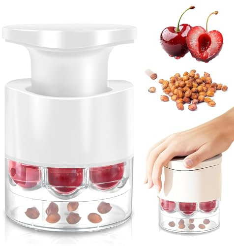 Cherry Pitter, 2025 New Kirschentsteiner, Multifunktional Entkerner for Küche, Praktisch Kirschentsteiner mit Auffangbehälter für Marmelade, Einfacher Fruchtentkerner für Haushalt (Weiß)