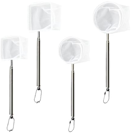 Blanc Épuisette Aquarium: Filet Nylon 3D avec Manche Télescopique Acier Inoxydable, Idéale pour Crevettes, Poissons et Petits Étangs