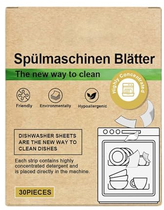 Krmoau Feuilles pour Lave-Vaisselle Naturelles | 30 Pièces De Bandes Nettoyantes Et Douces - Alternative Aux Pastilles pour Lave-Vaisselle - pour Commodité Hygiène Durabilité Nettoyage Maison Cuisine
