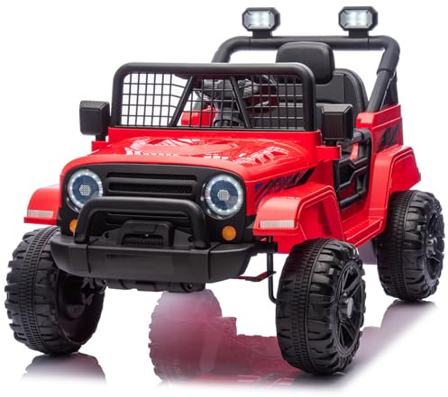 LALAHO Mcchina Elettrica Per Bambini 12V, Vel. max. 4,5 km/h Auto Elettrica per Bambini 3-5 Anni, Sospensioni, MP3, Telecomando, Rosso