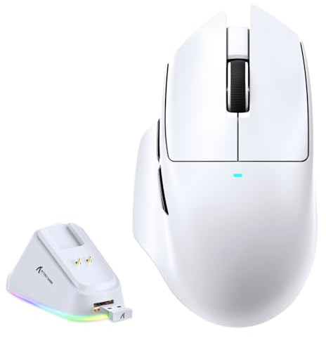 MAMBASNAKE x Attack Shark V6 Kabellose Gaming-Maus mit Magnet-Ladestation, 65 g Leichtgewicht, PAW3311 Sensor, 25.000 DPI, BT/2.4G/USB-C, 100 Mio. Klicks, 500mAh Akku für Rechtshänder-Weiß