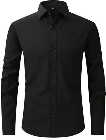 Youkly Mens Shirts Long Sleeve Stretch Dress Shirt White Black Shirts | Casual Business Formal Wedding Work Shirts Men Button Down