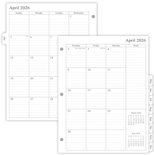 newestor 2026-2027 Monthly Planner Refill for 3 Ring Binder, Sep 2026 - Dec 2027, Two Pages Per Month, 8-1/2 x 11, Monarch/Folio Size 5