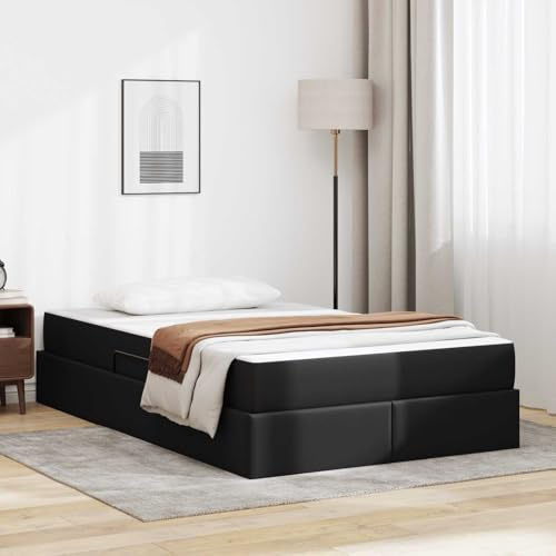 Kaloriko Förvaringsbädd i svart konstläder med madrass, 120 x 190 cm, modern plattformssäng med hydrauliskt förvaringsutrymme, stabil metallram, för sovrum, 2 delar