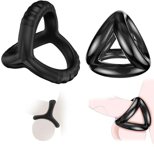 JRYXDS 2 Sex Toys Anelli Pene, 3 In 1 Anelli Pene Ritardanti L'Eiaculazione Precoce Aumenta Potenza Per L'Erezione Anello Fallico Triangolo Per Stimolazione Coppia Giocattoli Sessuali,Colore Nero