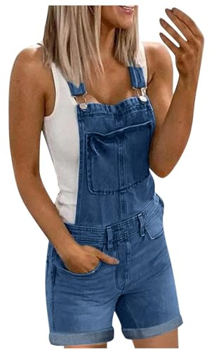 Peto para mujer, mono de verano para mujer, pantalones vaqueros de mezclilla, estilo vintage, pantalones vaqueros de corte holgado, pantalones cortos cargo con bolsillos ajustables