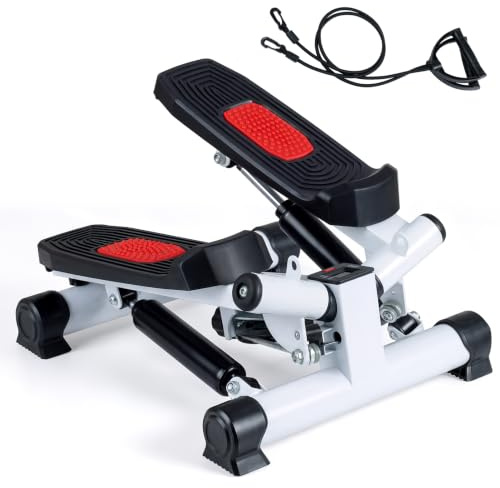 COSTWAY Ministeppers med Power Ropes, Swing Stepper 150 kg lastkapacitet | 2 i 1 Up-Down Stepper med justerbart motstånd och LCD-display, tyst träningsutrustning hemtränare för hem och kontor
