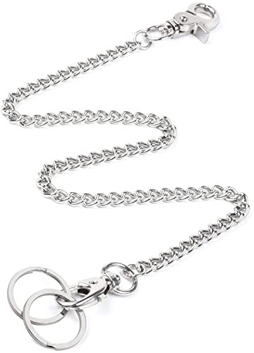 Wisdompro Schlüsselkette mit Karabiner 40,5 cm, Edelstahl Hosenkette für Herren und Damen, um den Verlust von Geldbörsen Schlüsseln zu Verhindern, Silberne Wallet Chain für Biker Trucker (16)
