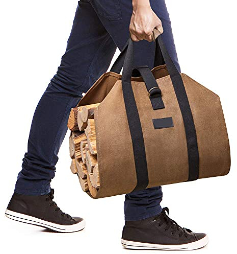 Amagabeli 99x45.7cm Kaminholztasche Brennholztasche Kaminholzkorb Holzkorb für Kaminholz Kaminholzträger Tragetasche Brennholzkorb Aufbewahrungstasche Holzträger Tragetasche Wasserdicht mit Griffen