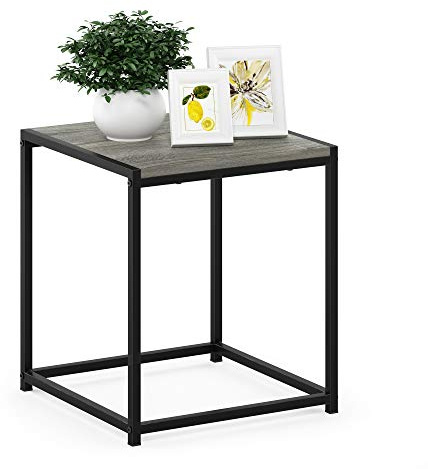 Furinno CAMNUS Side Table, Metal Frame End Table, Toolless Night Stand, Bedside Table, for Living Room, Bedroom, French Oak Grey